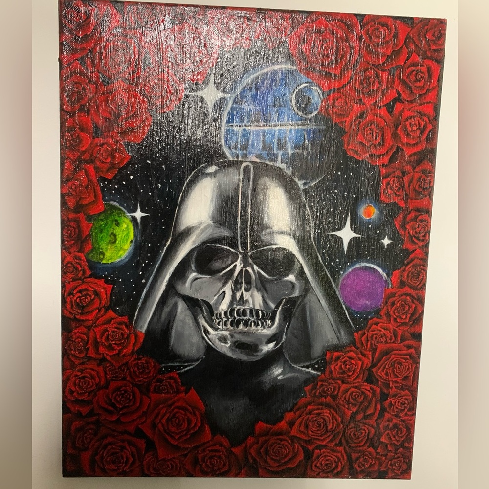 Darth Skull Art Print with Red Roses